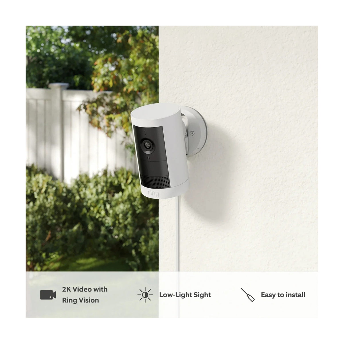 Ring Outdoor Cam Plus Plug-In 2K Smart Security Camera White